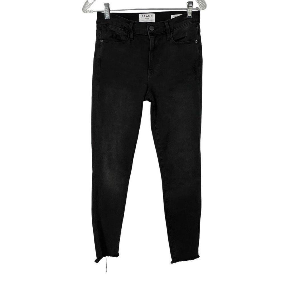 Frame Le High Skinny Crop Black Raw Hem Jeans Womens 27"